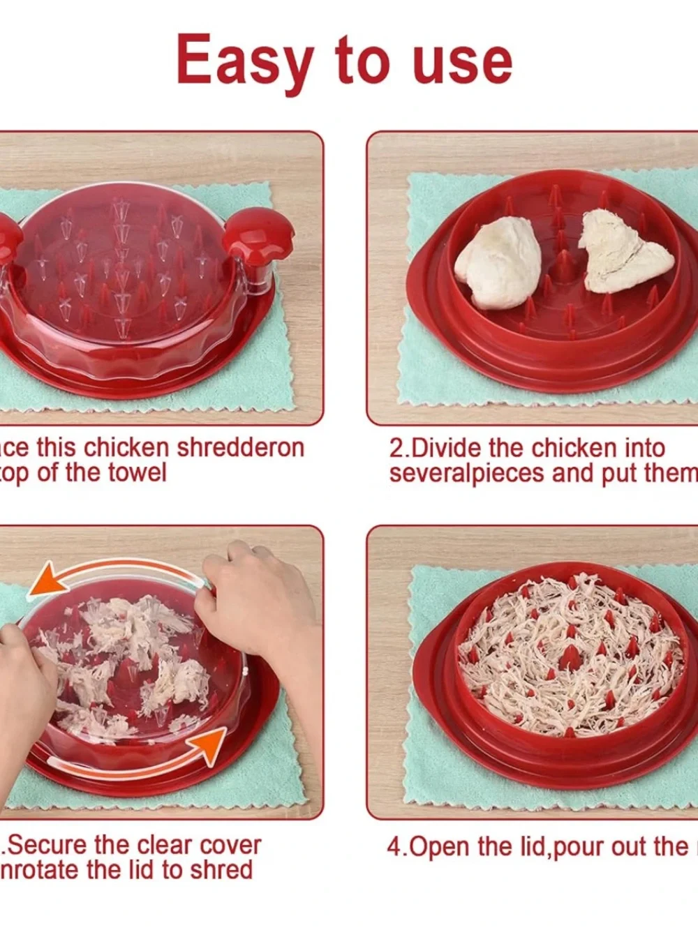 Red Manual Meat/Vegetable Shredder kitchen tool with Clear Cover - Unbranded